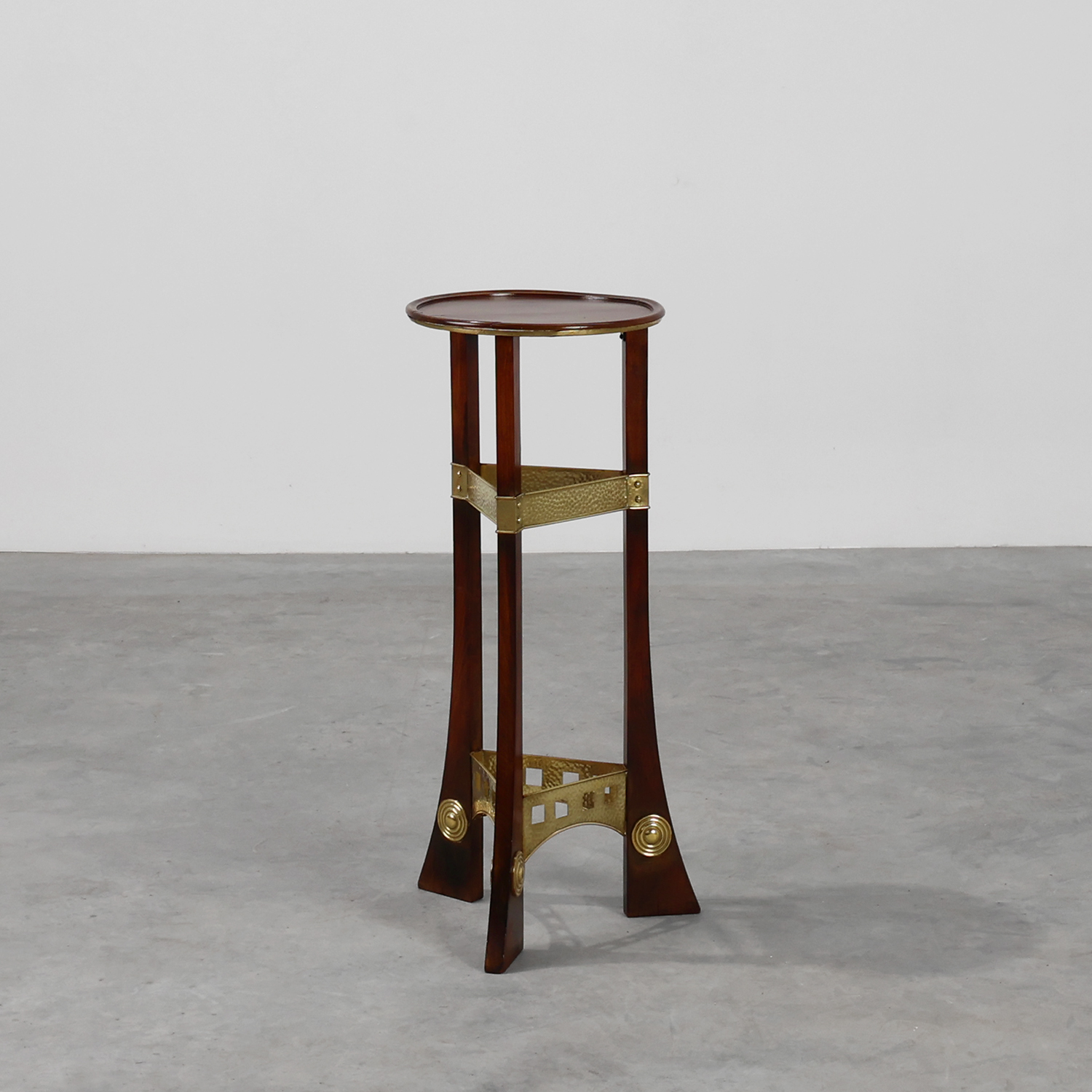Art Nouveau Pedestal in wood and brass, Belgium, ca. 1910-img